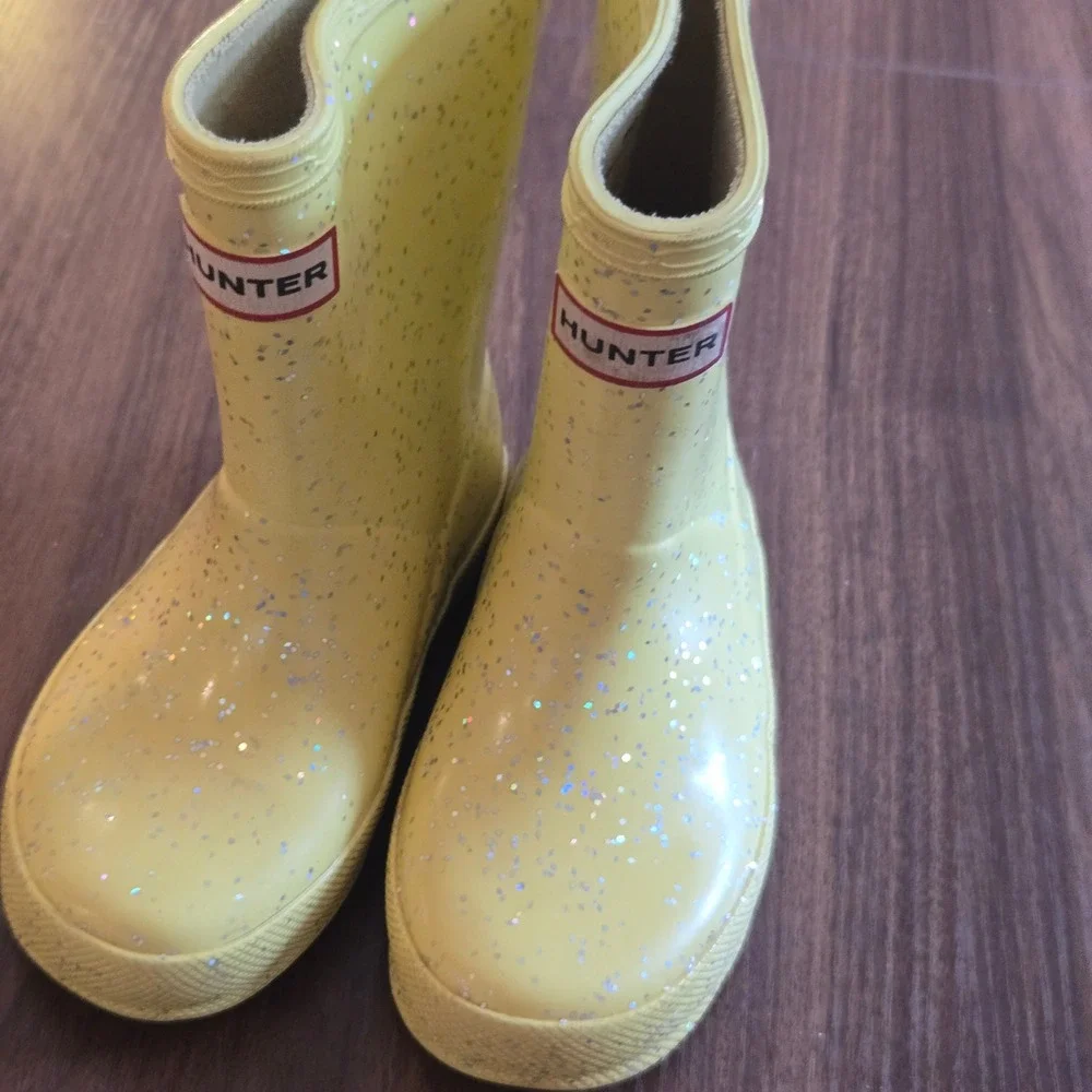 Hunter Kids First Classic Giant Glitter Rain Boots Yellow Size 7/8 Toddler US